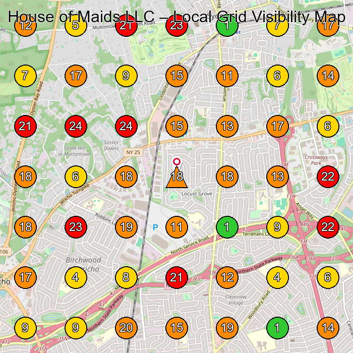 House of Maids LLC House Cleaning Service GeoGrid ranking map for Syosset NY